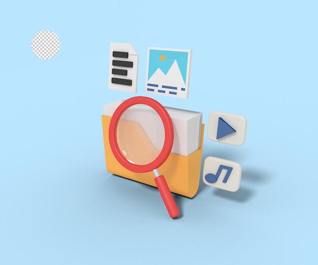 3d illustration of searching file in folder