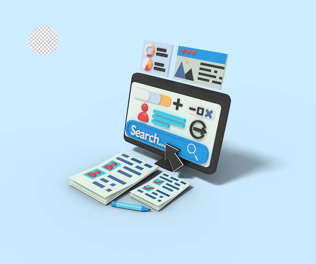 3d illustration of searching profile on social media