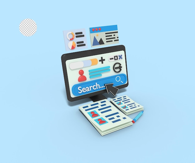 3d illustration of searching profile on social media