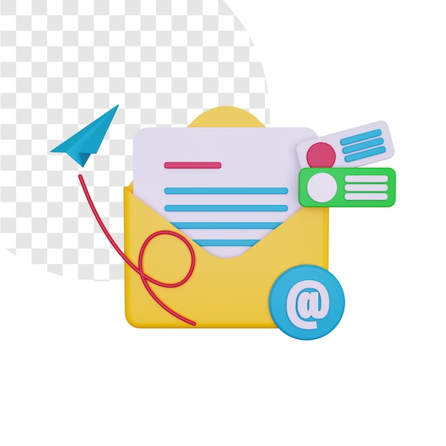 3d illustration of sending email along with the contents of the letter