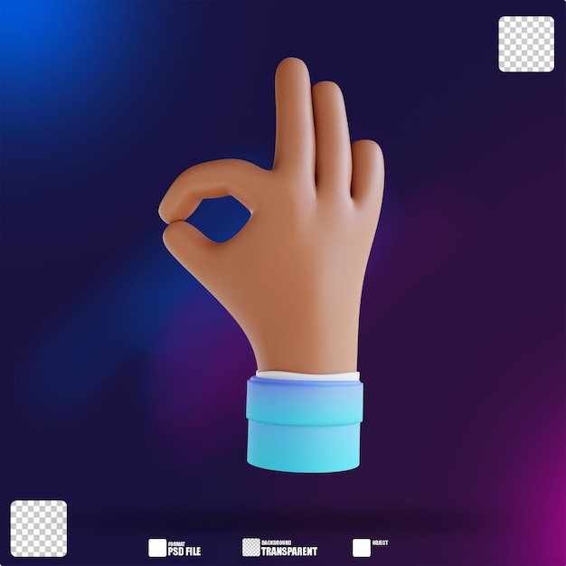 3D illustration showing ok hand gestures 4