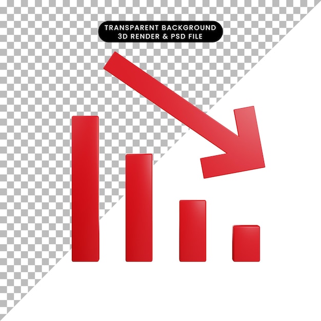 3d illustration of simple chart icon decrease