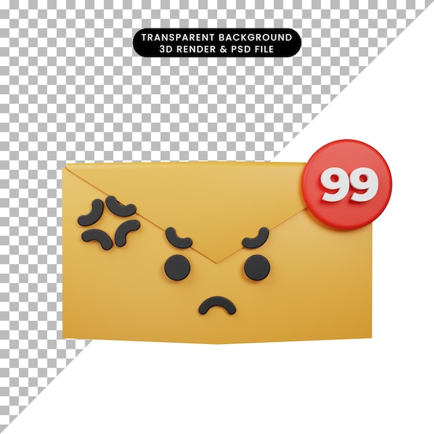 3d illustration of simple icon emoji angry email with envelope 3d render style