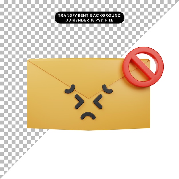 3d illustration of simple icon emoji grimace email with envelope 3d render style