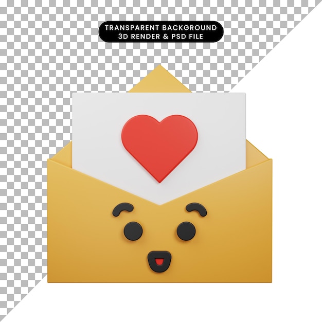 3d illustration of simple icon emoji happy email with envelope 3d render style