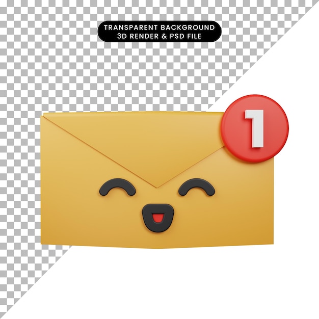 3d illustration of simple icon emoji happy email with envelope 3d render style