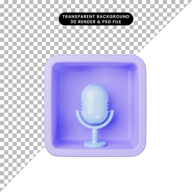 3d illustration of simple icon microphone on cube