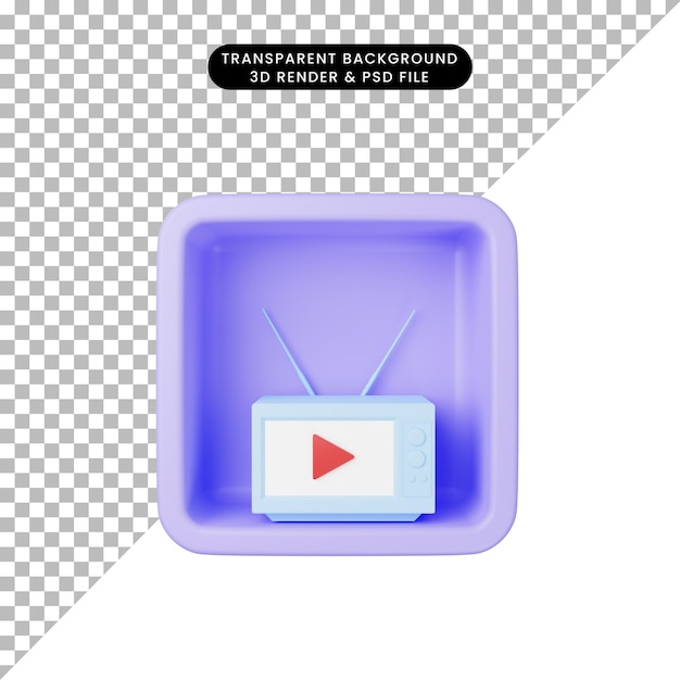 3d illustration of simple icon old television on cube