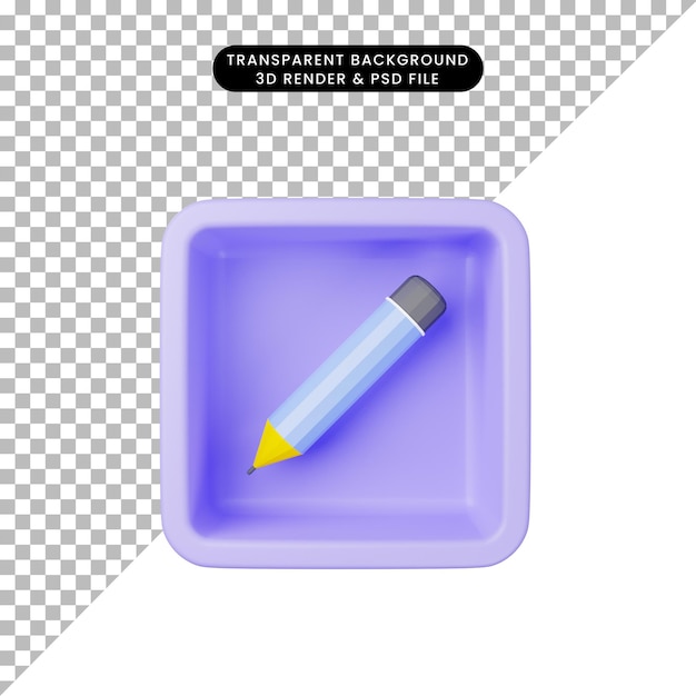 3d illustration of simple icon pencil on cube