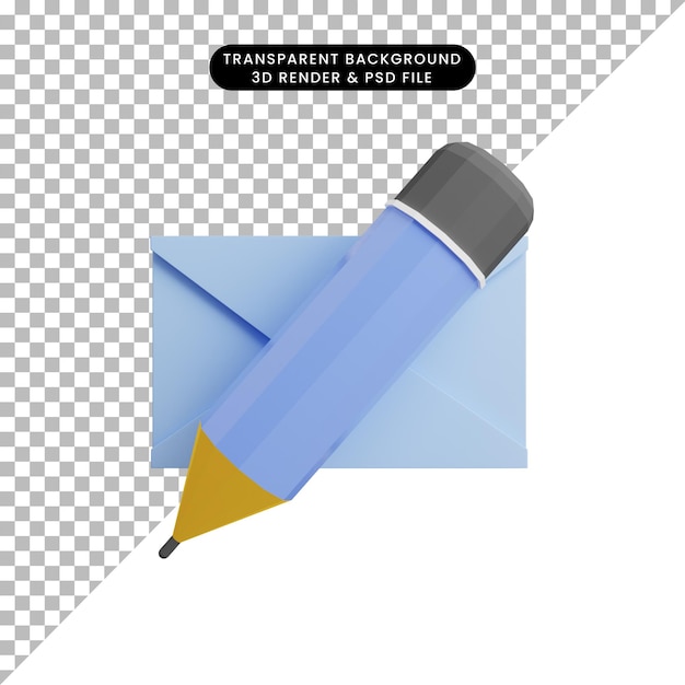 3d illustration simple icon web essentials pencil with envelope