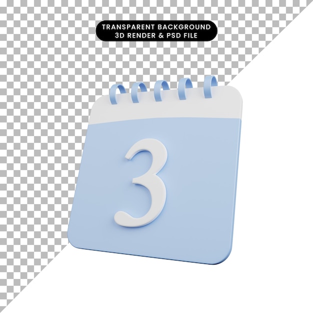 3d illustration of simple object calendar number 3