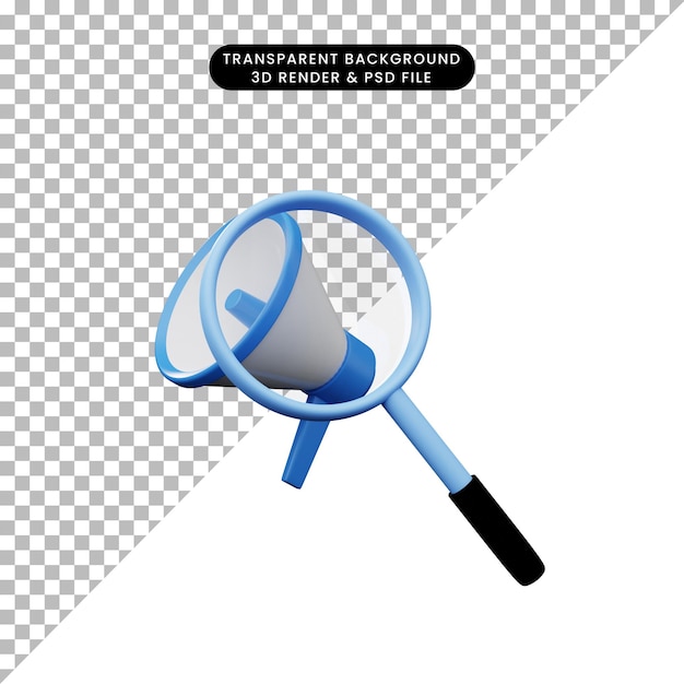 3d illustration of simple object magnifying shot to megaphone