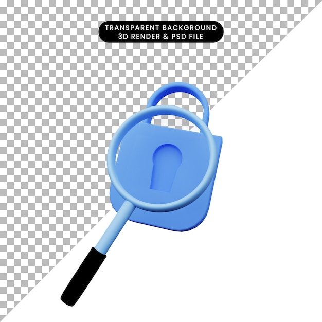 3d illustration of simple object magnifying shot to padlock