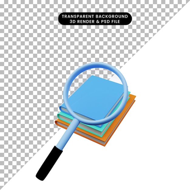 3d illustration of simple object magnifying shot to stack of book