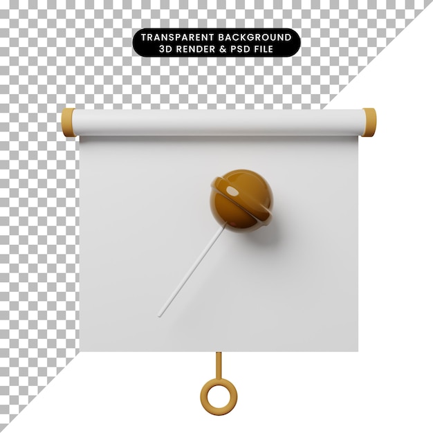 3d illustration of simple object presentation board front view with candy chuppa chup