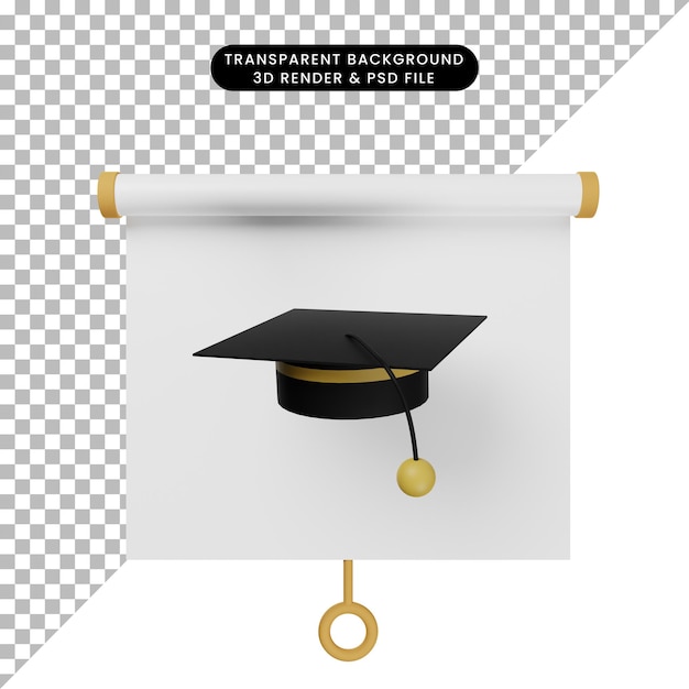 3d illustration of simple object presentation board front view with toga hat