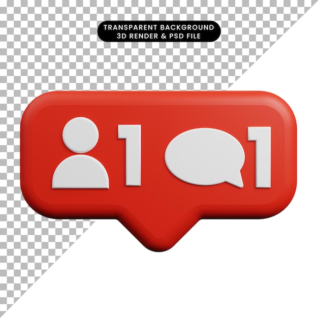 3d illustration of social media notification concept icon follow,comment