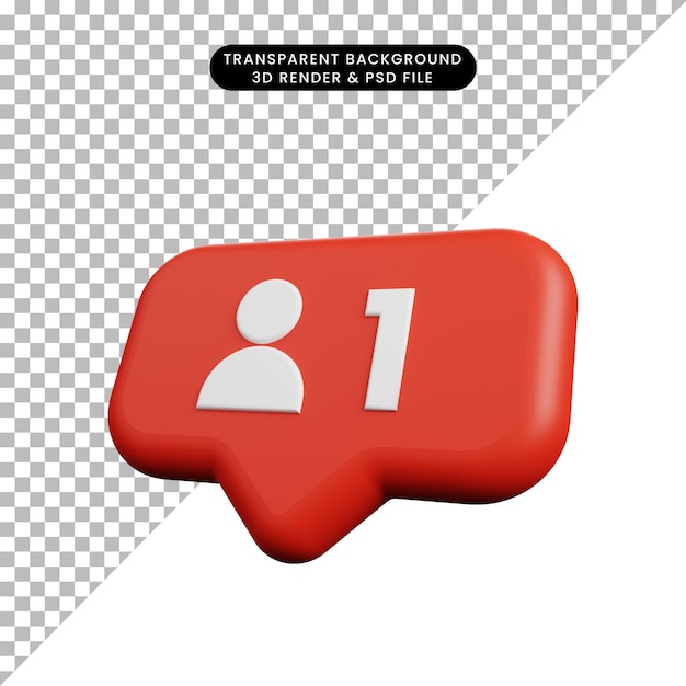 3d illustration of social media notification concept slightly tilted icon follow