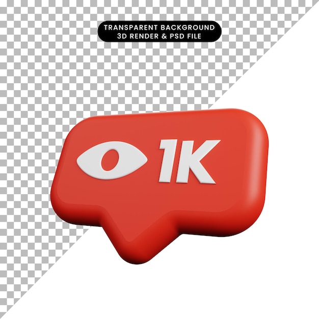 3d illustration of social media notification concept slightly tilted icon view