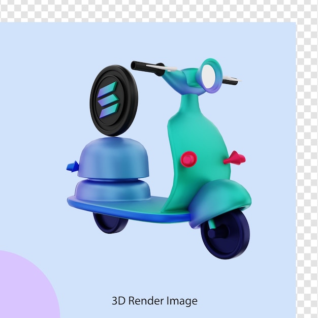 3d illustration solana crypto coin delivery by motorbike