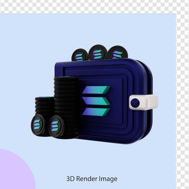 3d illustration solana crypto coin wallet