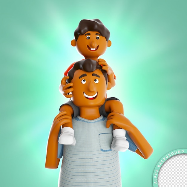 3d illustration son on fathers neck happy fathers day