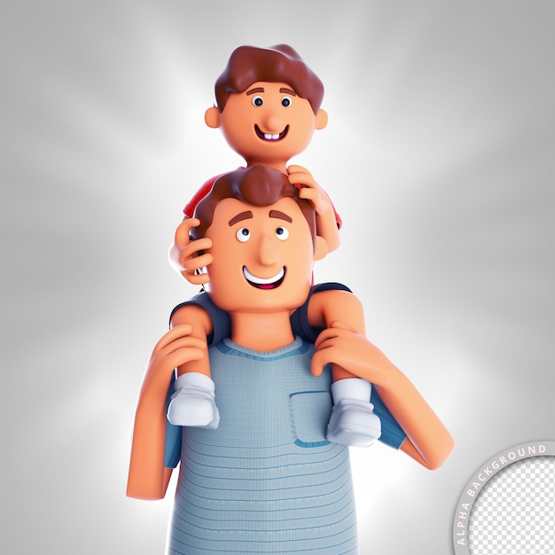 3d illustration son on fathers neck happy fathers day