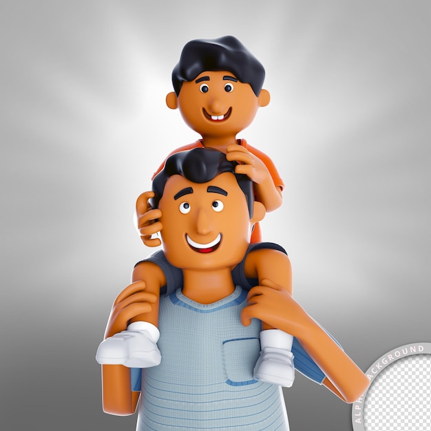 3d illustration son on fathers neck happy fathers day