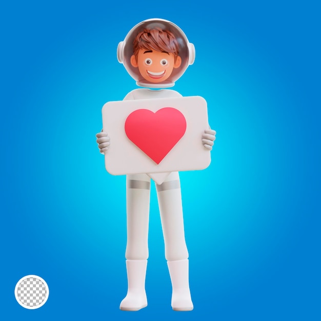 3d illustration spaceman astronaut holding love