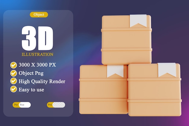 3D illustration stack of package boxes 3