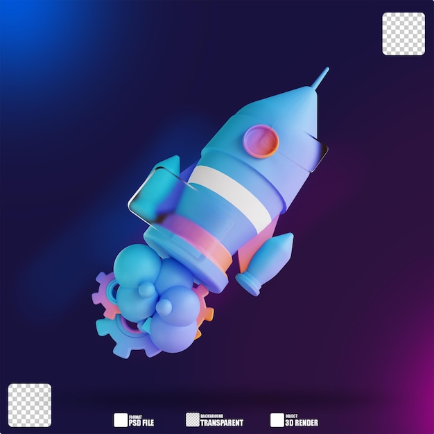 3D illustration startup rocket 3