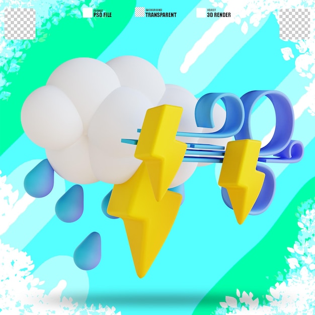 3D illustration stormy night rain lightning 4