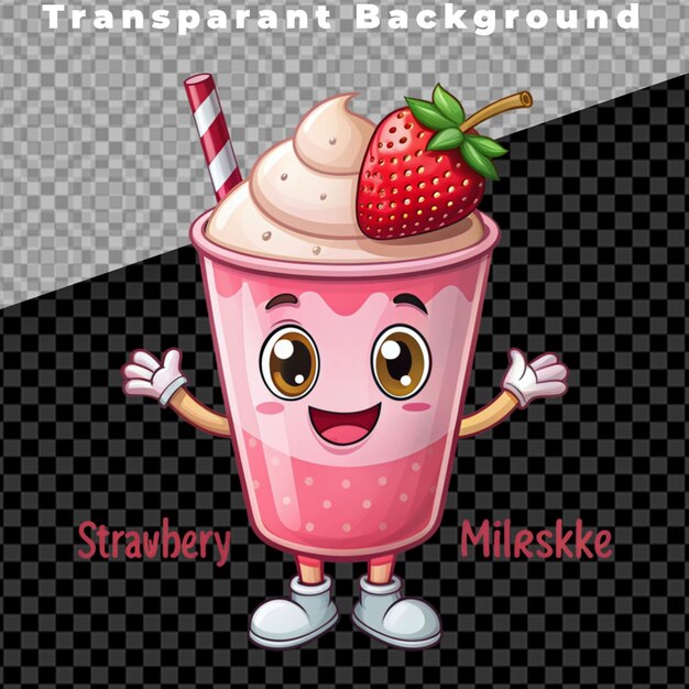 PSD 3d illustration of strawberry milkshake character smiling