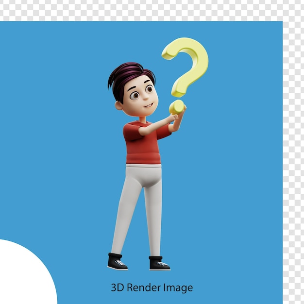 3d illustration student boy wondering questions