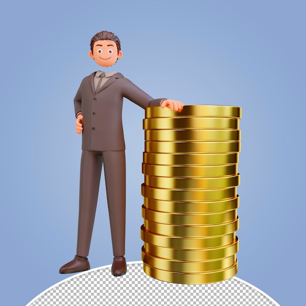 3d illustration successful bussinesman or investor presenting stack of money