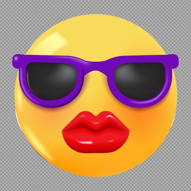 3D illustration of sunglasses in eyes and kiss face emoji in transparent background