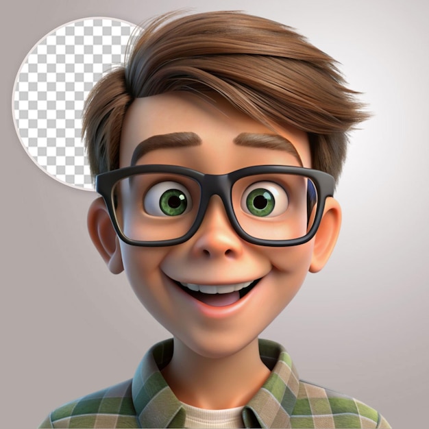 3d illustration of a teenager with a funny face and glasses on transparent background