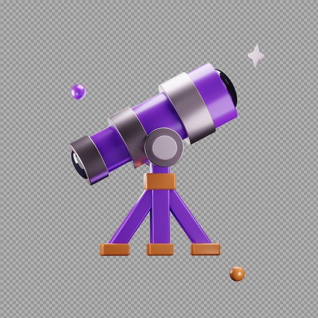 3D illustration of telescope in transparent background