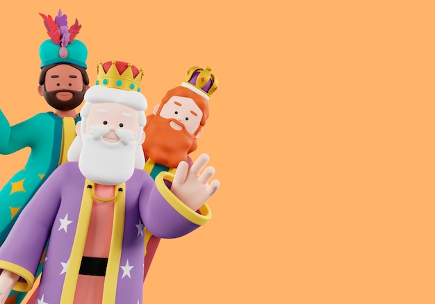 3d illustration of three wise men celebration