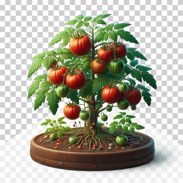 PSD 3d illustration of a tomato plant with fruits on it isolated on a transparent background