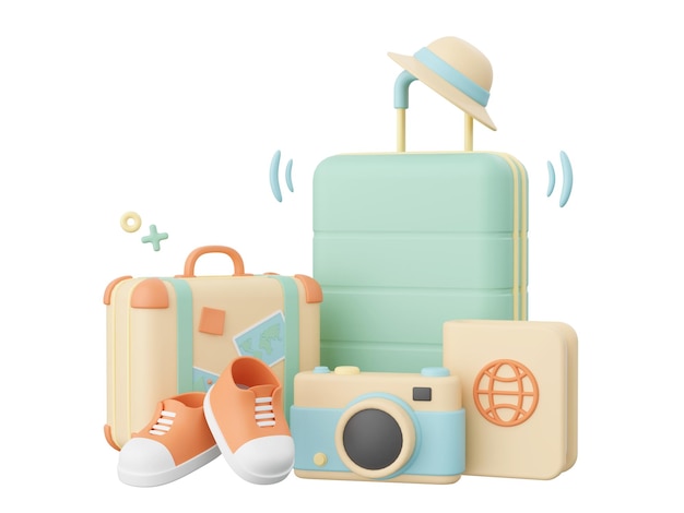 PSD 3d illustration of travel essentials