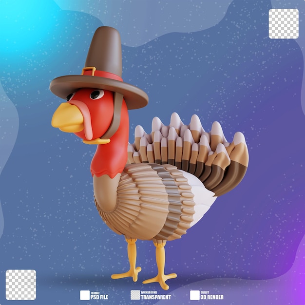 3D Illustration turkey bird and hat 3