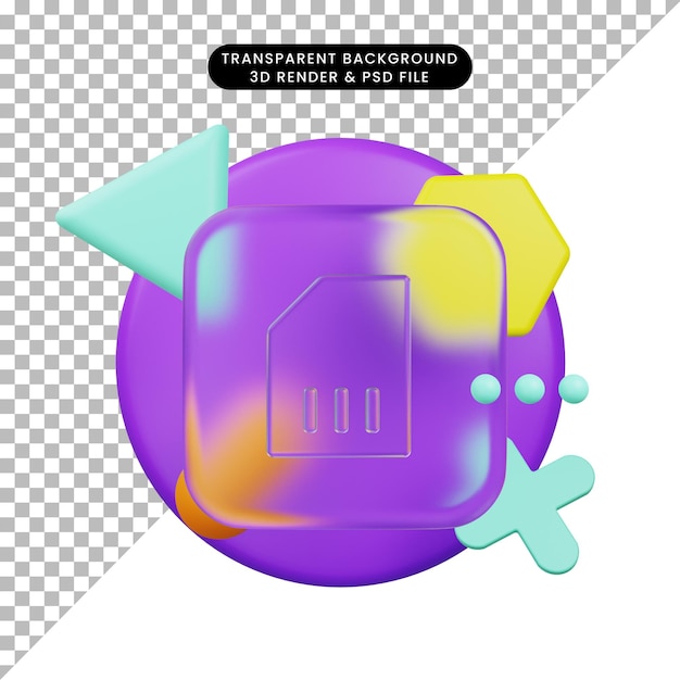 3d illustration ui icon glassmorphism sim card 3d render