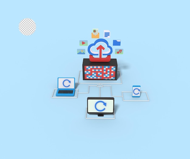 3d illustration of upload file in cloud  server