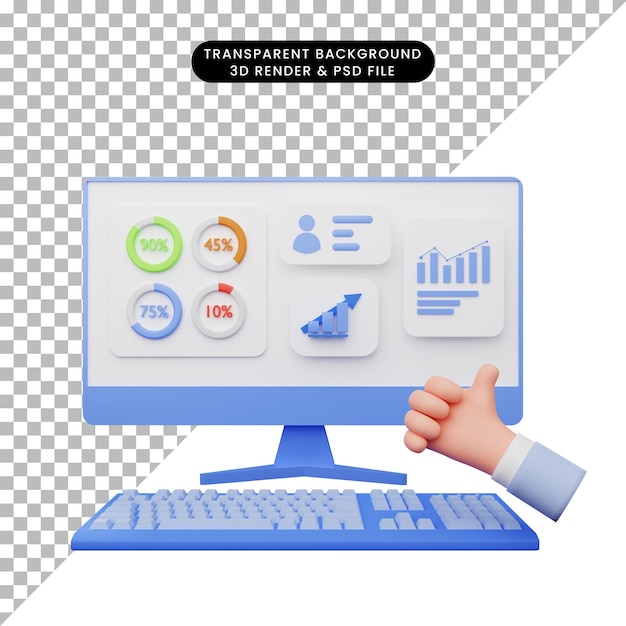 3d illustration of user interface with monitor and keyboard