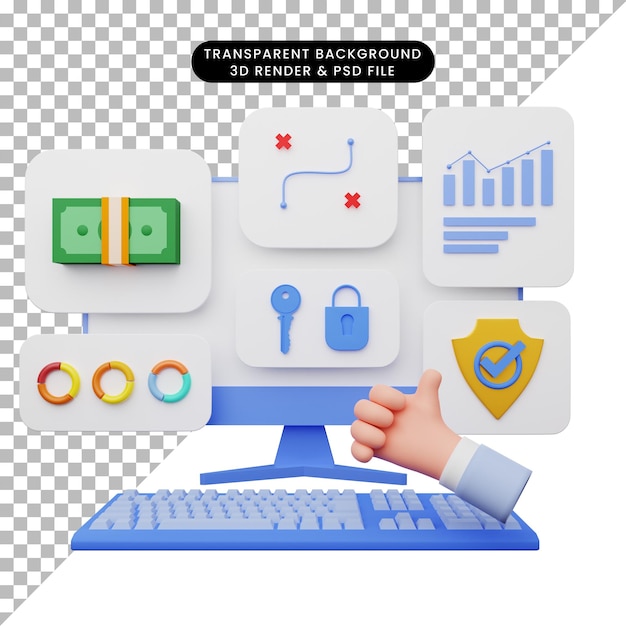 3d illustration of user interface with monitor and keyboard