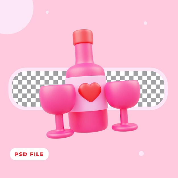 3d illustration of valentine wine icon