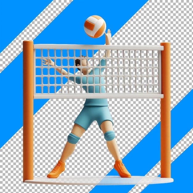 PSD 3d illustration of volleyball player spiking ball over net