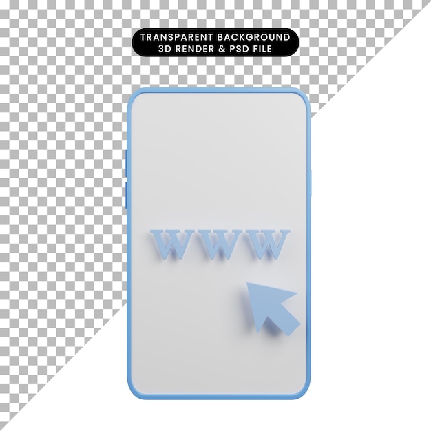 3d illustration of webpage url www on handphone