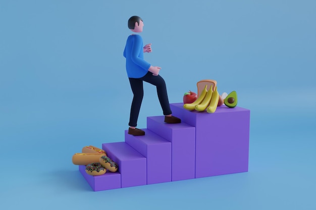 3D Illustration of Weight Loosing Steps Healthy Lifestyle How to Stop Eating Fast Food